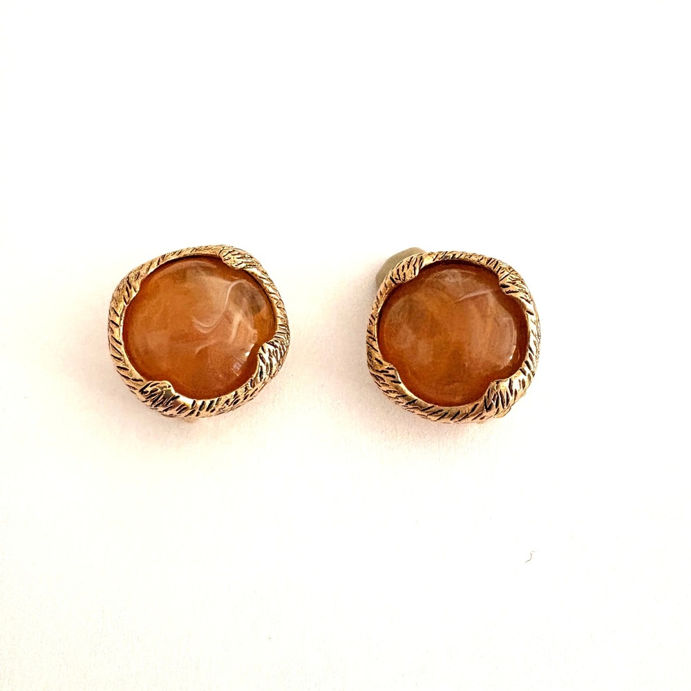 VTG CINER Classic Designer Gold-Tone Amber Stone Clip On Earrings